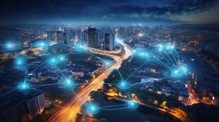 Fototapeta premium Smart city concept illustrated by wifi icon cityscape and network connection