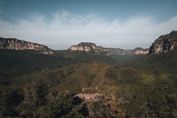 Fototapeta na wymiar drone view of Vale do Pati in Chapada Diamantina, Bahia, Brazil. Valley with cerrado and caatinga biome, sunny day, abundant nature, hills, valley and canyons