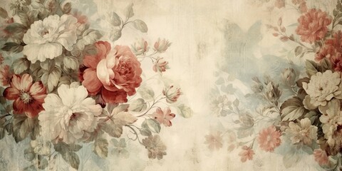 AI Generated. AI Generative. Retro vintage paper postcard woth floral botanical design. Graphic Art