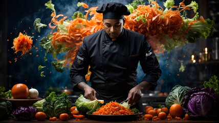 Obraz na płótnie Canvas Chef preperaing the food, Fresh colorful organic vegetables, farming and healthy food concept