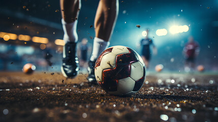  professional footballer kicking a football on the field ai generative