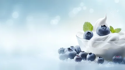 Fotobehang Yogurt and blueberries Superfood breakfast Ideal for vegetarians and vegans In a long banner © vxnaghiyev