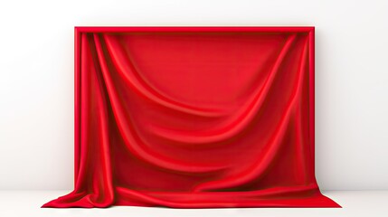 Red fabric conceals frame against white backdrop 3d render - obrazy, fototapety, plakaty