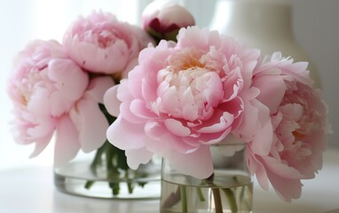Pastel pink peonies wedding Easter Mothers day vintage. AI, Generative AI