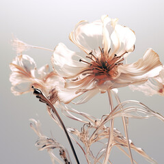 delicate glass flowers closeup on a light background, Al Generation
