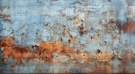 Blue Rusted Wall Texture, Old Iron Texture With Copy Space