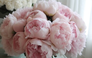 Pastel pink peonies wedding Easter Mothers day vintage. AI, Generative AI