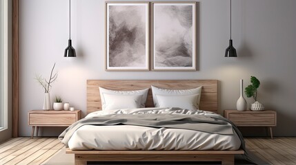 Fototapeta na wymiar Sample frame set against a comfortable taupe bedroom backdrop.
