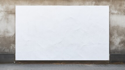 Wrinkled white poster mockup on textured wall with empty urban advertising canvas