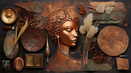 creopatra beleza  Tons terrosos, cobre e dourado - obrazy, fototapety, plakaty