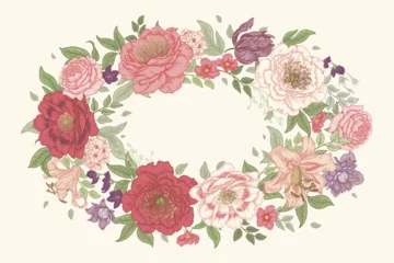 Tuinposter Floral wedding wreath.Vector botanical illustration. Vintage. © marinavorona