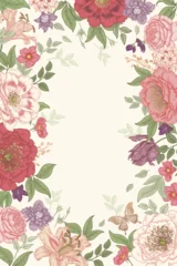 Fotobehang Tropische Bladeren Floral wedding frame. Luxurious garden blooming flowers and butterfly.  © marinavorona