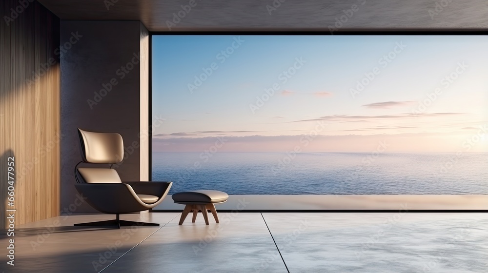 Aufkleber minimal 3d rendering of a modern house or luxury hotel with a view of the sky and sea