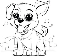 Cute cartoon dog. Black and white vector illustration for coloring book.