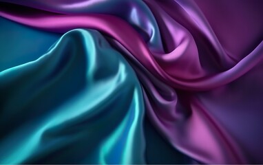 Fototapeta premium Silk satin. Gradient. Wavy folds. Shiny fabric surface. AI, Generative AI