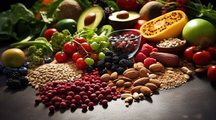 Nutritious diet with fiber rich foods antioxidants vitamins and protein for digestive and overall...