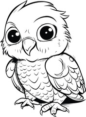 Owl isolated on white background. Vector illustration in black and white colors.