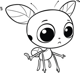 Black and white vector illustration of a little ant. Cartoon character.