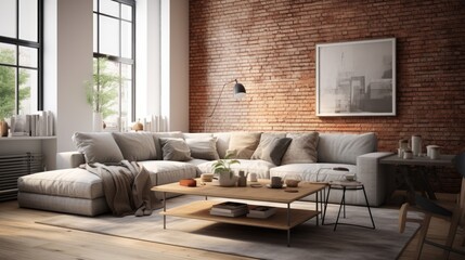 Scandinavian style 3D rendering of a modern apartment interior