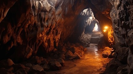 No one is in Dark Tunnel Cave Tourism exploring ancient crystals stones and geology in Kryvche Ukraine