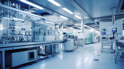 High-tech laboratory with advanced equipment inside a pharmaceutical manufacturing facility. ai generative