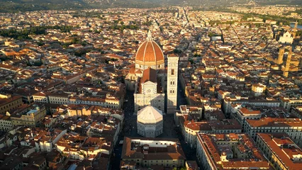 Crédence de cuisine en verre imprimé Florence Aerial view of Florence Cathedral (Duomo di Firenze), Cathedral of Saint Mary of the Flower, sunset golden hour, Italy
