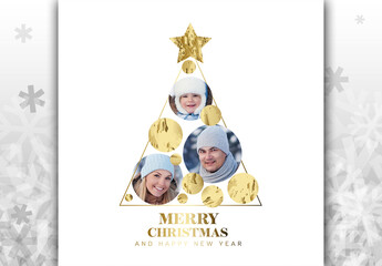 Christmas family photo card layout template with circle photo frames