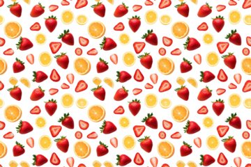 oranges lemons and strawberries and slices of fruit, seamless pattern background
