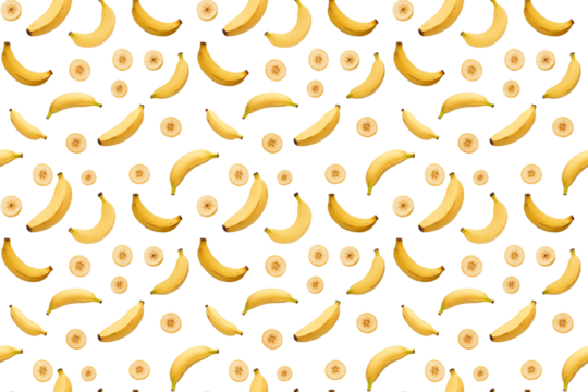 bananas and slices of banana, seamless pattern background