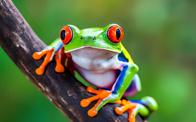 red eyed tree frog, frog, animal, green, ai generated 