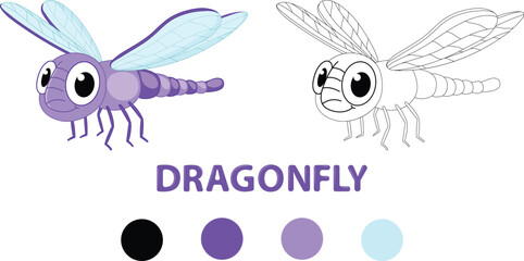Kids coloring book, dragonfly cartoon