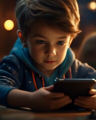 small child playing with a tablet computer, playing, studying, or watching their favorite cartoons, Gen Alpha