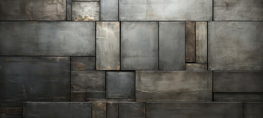 Antique silver gray blocks background. Antique Silver Blocks Texture. Copy space. Horizontal banner format. AI created.