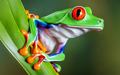 red eyed tree frog, animal, green, amphibian, ai generated 