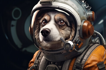 a dog wearing a spacesuit in outer space