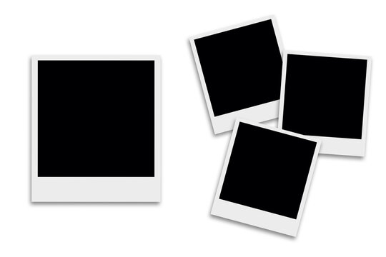 4 Blank square photo frames template with white borders in a random creative layout. Used as a printable photo collage or a mock up for album pictures or photographs collection in a classic old style.