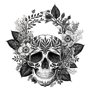 skull coloring page black and white white background 