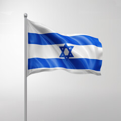 Israel flag waving on pole, isolated on gray background