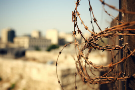 Barbed wire on the border between Israel and the Gaza Strip 