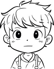 Cute Cartoon Boy Face Vector Illustration for Coloring Book or Page