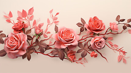 Fototapeta premium Plantas e folhas modernas de rosas