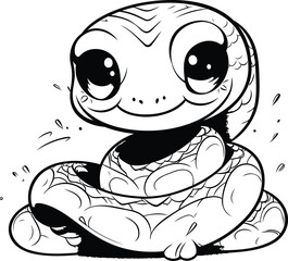 Cute snake. Black and white vector illustration for coloring book.