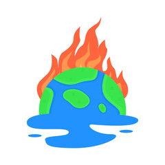 Earth on fire cartoon vector Illustration on a white background for design