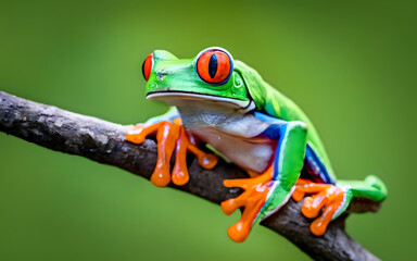 red eyed tree frog, green, animal, amphibian, ai generated 