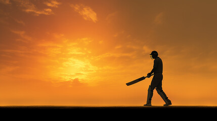silhueta Cricket Batsman - obrazy, fototapety, plakaty