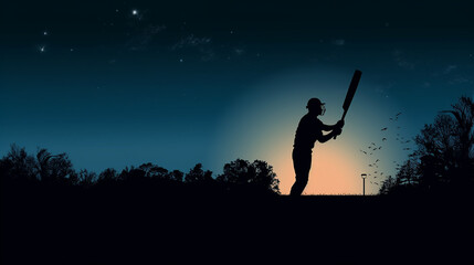 silhueta Cricket Batsman - obrazy, fototapety, plakaty