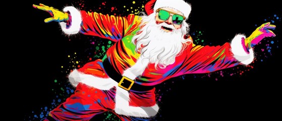 Santa claus in a christmas costume with a colorful cool trendy hipster santa claus.