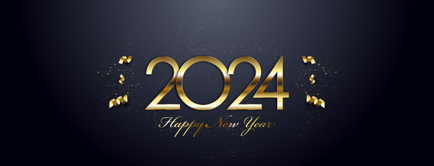 2024 Happy New Year, Golden Greeting Card