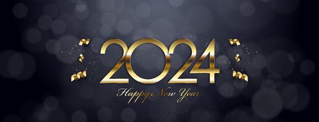 Fototapeta na wymiar 2024 Happy New Year, Golden Greeting Card