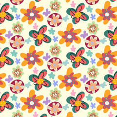 Seamless childish pattern with cute hand drawn flower. for fabric, print, textile, wallpaper, apparel